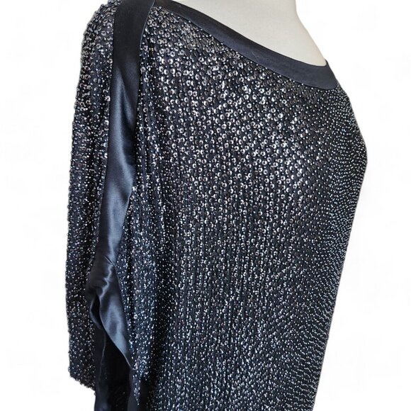 DIANE VON FURSTENBERG Embellished Sequin Silk Slip Dress Sz 4 Black Kimono Tunic - Picture 5 of 16